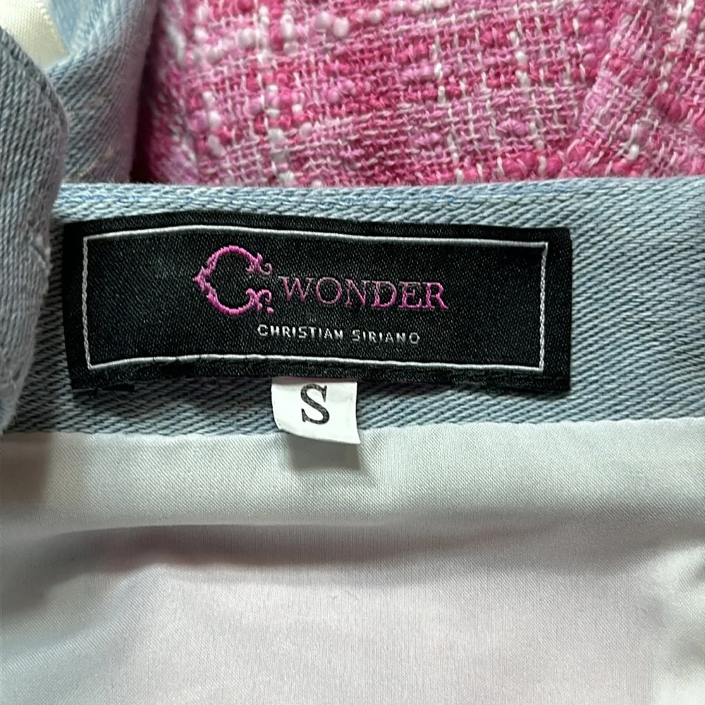 Christian Siriano Pink and Gray Plaid Peplum Bra Top / Crop Top Size Small - Picture 4 of 4